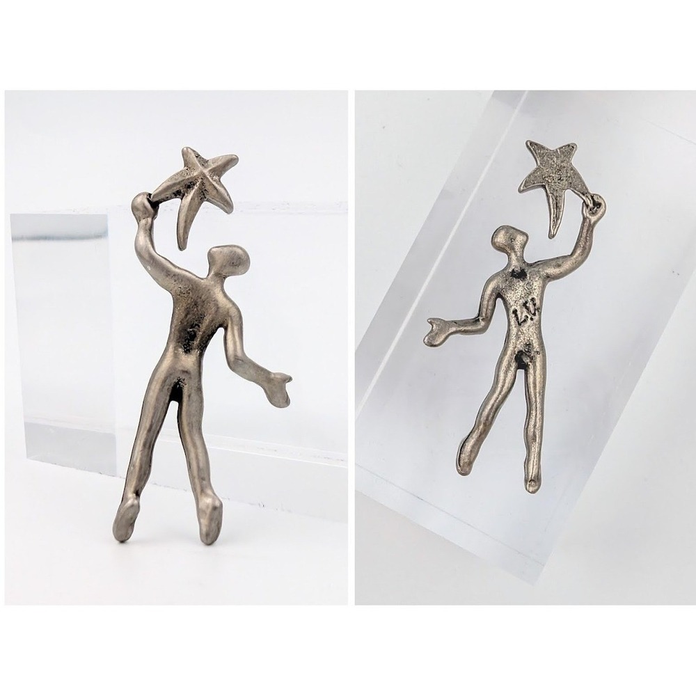 VTG L.U. Reach For The Stars Abstract Figure Lapel Pin Silver Tone Novelty